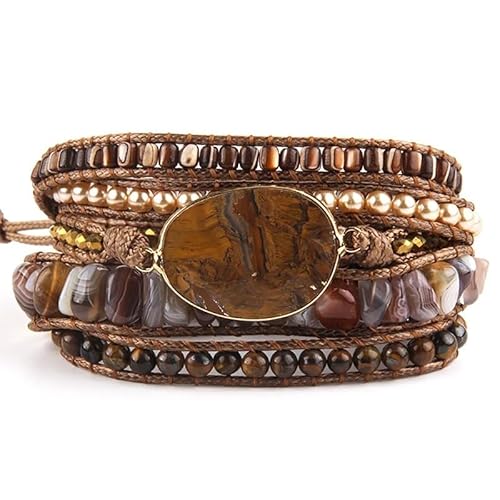 LIUYUYOUGO Armband Herren Naturstein Wickelarmband Für Damen Und Herren Boho Handgefertigt Mehrschichtig 5 Strängig Wickelarmbänder Vintage Charme Kristallperlen Armreif Facetten Edelsteine Ethni von LIUYUYOUGO