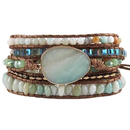 LIUYUYOUGO Armband Herren Naturstein Wickelarmband Für Damen Und Herren Boho Handgefertigt Mehrschichtig 5 Strängig Wickelarmbänder Vintage Charme Kristallperlen Armreif Facetten Edelsteine Ethni von LIUYUYOUGO