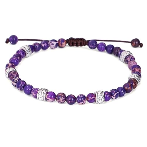 LIUYUYOUGO Armband Herren Natursteinarmband Für Frauen Böhmen Bunte Kaiserstein Kristallarmbänder Handgefertigter Geflochtener Armreif Yoga Chakren Ethno Edelsteine ​​Perlen Schmuck Geschenk Lila von LIUYUYOUGO