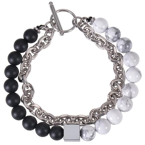 LIUYUYOUGO Armband Herren Perlenarmbänder Für Männer Doppellagige Kette Edelstein Kristall Armband Naturstein Turmalin Quadratischer Charm Stapelbarer Armreif Punk Statement Schmuck Geschenke How von LIUYUYOUGO