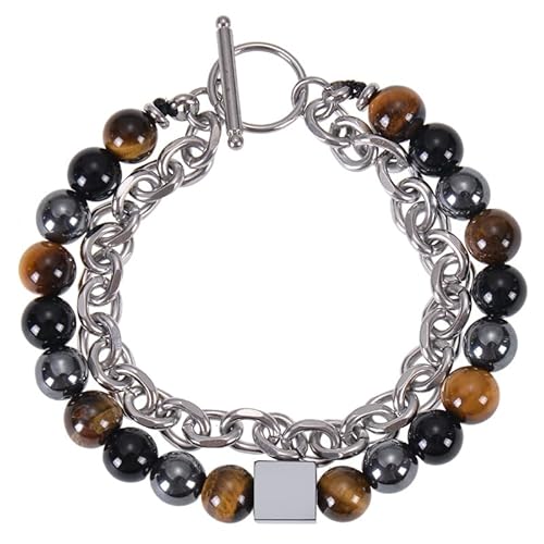 LIUYUYOUGO Armband Herren Perlenarmbänder Für Männer Doppellagige Kette Edelstein Kristall Armband Naturstein Turmalin Quadratischer Charm Stapelbarer Armreif Punk Statement Schmuck Geschenke Tig von LIUYUYOUGO