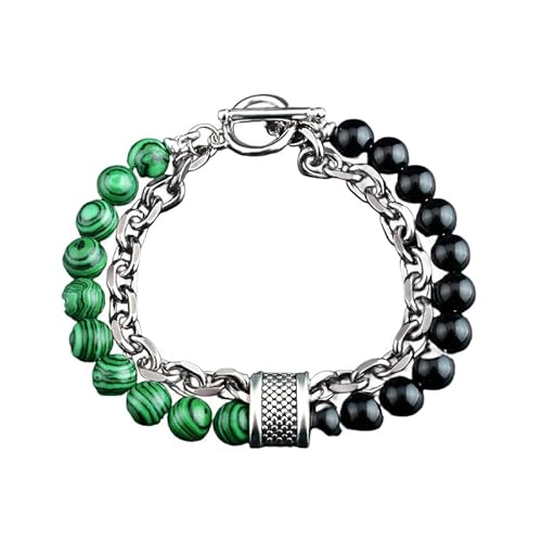 LIUYUYOUGO Armband Herren Perlenarmbänder Für Männer Natürlicher Schwarzer Obsidian Edelstein Kristall Armband Graviert Hip Hop Punk Doppellagige Kette Stapelbarer Armreif Statement Schmuck Gesc von LIUYUYOUGO