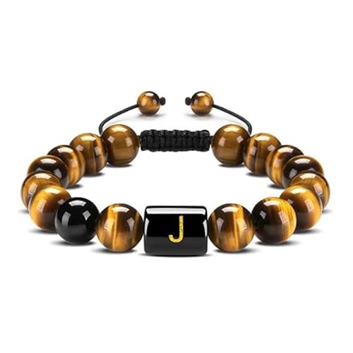 LIUYUYOUGO Armband Herren Perlenarmbänder Mit Initialen Für Damen Und Herren Buchstaben Paar Perlenarmband 10 Mm Naturstein Tigerauge Obsidian Kristall Handgefertigt Geflochtener Armreif Modeschmu von LIUYUYOUGO