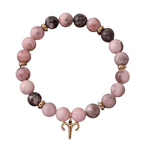 LIUYUYOUGO Armband Herren Sternzeichen Armbänder Für Damen Und Herren 12 Sternbilder Charm Rosa Zebra Naturstein Kristall Armbänder Elastische Perlen Armreif Horoskop Inspirierender Schmuck Gesch von LIUYUYOUGO