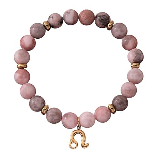 LIUYUYOUGO Armband Herren Sternzeichen Armbänder Für Damen Und Herren 12 Sternbilder Charm Rosa Zebra Naturstein Kristallarmbänder Elastische Perlen Armreif Horoskop Inspirierender Schmuck Gesche von LIUYUYOUGO