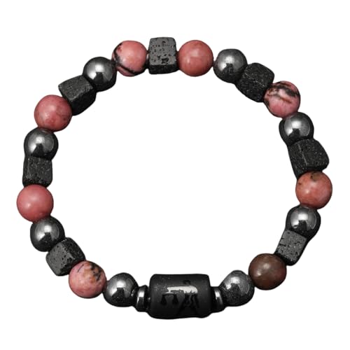 LIUYUYOUGO Armband Herren Sternzeichen Armbänder Für Damen Und Herren Rosa Zebra Lava Natursteinperlen Kristallarmband 12 Sternbilder Sternzeichen Horoskop Paare Armreif Freundschaftsschmuck Gesch von LIUYUYOUGO