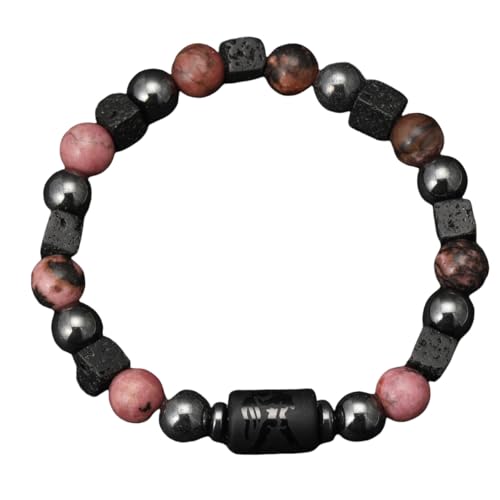 LIUYUYOUGO Armband Herren Sternzeichen Armbänder Für Damen Und Herren Rosa Zebra Lava Natursteinperlen Kristallarmband 12 Sternbilder Sternzeichen Horoskop Paare Armreif Freundschaftsschmuck Gesch von LIUYUYOUGO