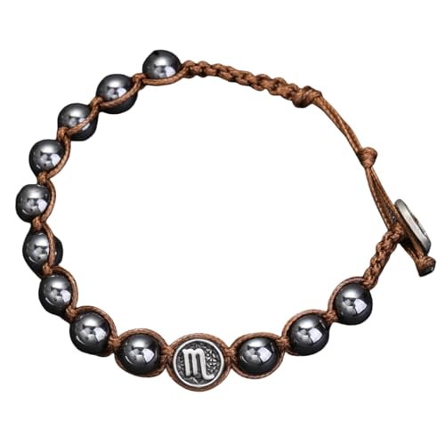 LIUYUYOUGO Armband Herren Sternzeichen Armbänder Für Männer Graviert Mit 12 Sternbild Charm Hämatit Edelstein Perlenarmband Klassisch Handgefertigt Makramee Geflochtenes Manschettenarmband Punk von LIUYUYOUGO