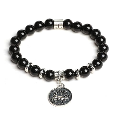LIUYUYOUGO Armband Herren Sternzeichen Armband Aus Schwarzem Obsidian Kristall Für Damen Antike Münze 12 Sternbild Symbol Anhänger Armbänder Tibetische Elastische Perlen Energie Edelstein Armrei von LIUYUYOUGO