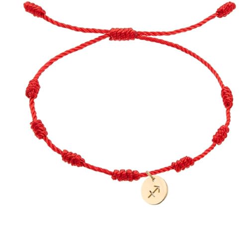 LIUYUYOUGO Armband Stoff 7 Knoten Armband Aus Roter Schnur 12 Sternbilder Sternzeichen Armbänder Goldener Anhänger Handgefertigt Verstellbar Schutz Glückskordel Geflochtenes Astrologie Am von LIUYUYOUGO