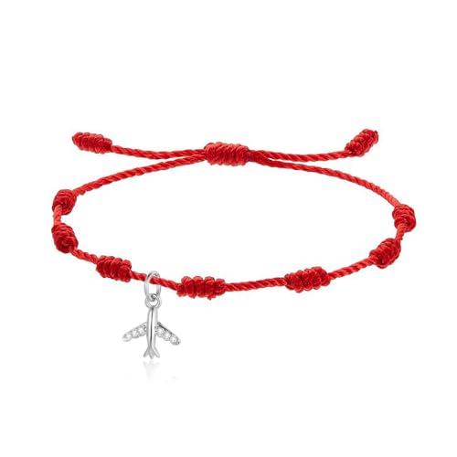 LIUYUYOUGO Armband Stoff 7 Knoten Armband Für Damen Und Herren Vergoldet/Versilbert Flugzeug Charm Paararmbänder Mit Zirkonia Handgefertigt Geflochtenes Armband Schutz Glücksbringer Schmuck Rote von LIUYUYOUGO