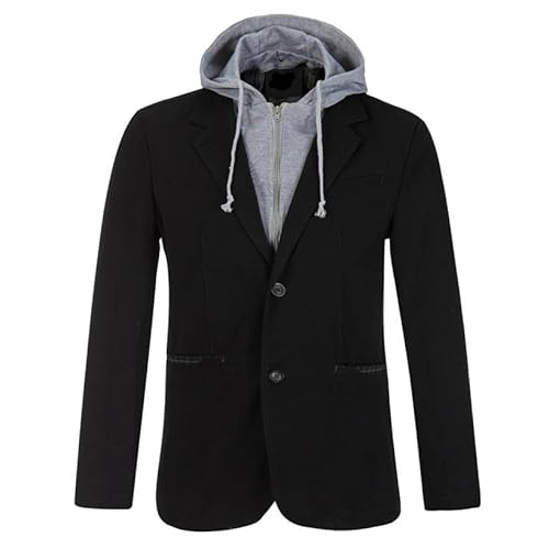 LIUYUYOUGO Blazer Herren,Herren Blazerjacke Mit Abnehmbarer Kapuze Übergröße Baumwolle Anzugjacken Lässig Slim Fit Zwei Knopf Smoking Blazer Klassische Kapuzen Sportjacke Businessjacke Oberteile von LIUYUYOUGO