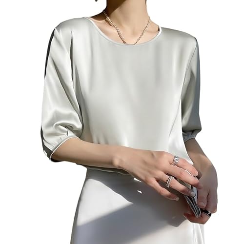 LIUYUYOUGO Blusen Damen Sommerblusen Für Damen Halbarm Satin Oberteil Elegantes Locker Sitzendes T Shirt Mit Rundhalsausschnitt Formeller Business Pullover Tunika Lässiges Büro Arbeitshemd Ausgeh von LIUYUYOUGO