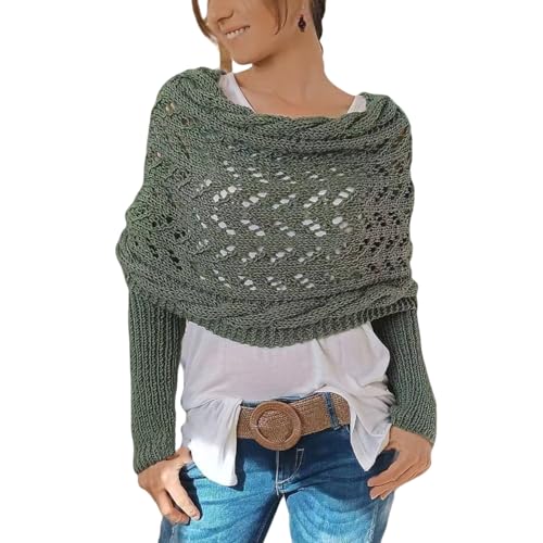 LIUYUYOUGO Cape Damen,Winter Warmer Strickschal Mit Zopfmuster Und Ärmeln Eleganter Mehrzweck Wickelschal Für Damen Gemütlicher Boho Häkelponcho Umhang Herbststola Für Damen Wickel Jäckchen Ar von LIUYUYOUGO