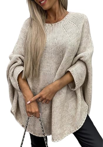 LIUYUYOUGO Cape Damen Damen Poncho Pullover Mit Rundhalsausschnitt Fledermausärmeln Umhang Übergroß Grob Gestrickt Schals Und Tücher Einfarbig Modisch Strickpullover Oberteile Herbst/Winterklei von LIUYUYOUGO