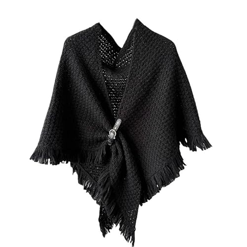 LIUYUYOUGO Cape Damen Dreieckstuch Für Damen Warmer Winterschal Mittelalterlicher Vintage Strickschal Kuscheliger Wickelschal Fransenponcho Unregelmäßiges Grob Gestricktes Halstuch Als Muttertags von LIUYUYOUGO