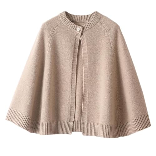 LIUYUYOUGO Cape Damen Schal Aus Merinowolle Für Damen Kurz Gestrickt Poncho Offene Vorderseite Knopfleiste Strickjacke Eleganter Weicher Kaschmirmantel Winter Strickpullover Cape Top Braun von LIUYUYOUGO