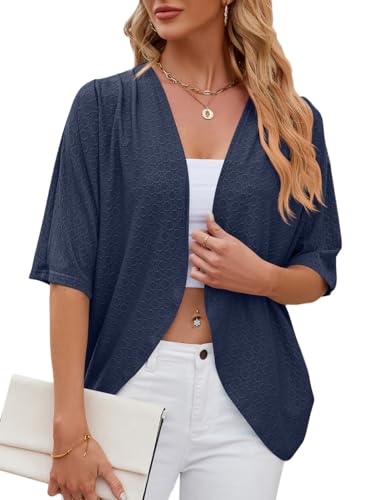 LIUYUYOUGO Cardigan Damen, Gestrickte Bolero Strickjacken Für Damen Sommer Halbarm Strickjacke Kurze Strickjacken Vorne Offen Elegant Geschwungener Saum Bolerojacke Leichte Jacke Gestric von LIUYUYOUGO