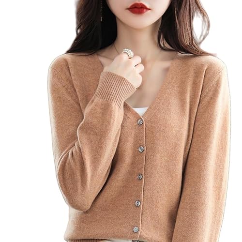 LIUYUYOUGO Cardigan Damen,Damen Strickjacken Lässig Kurz Einfarbig V-Ausschnitt Knopf Vorne Offen Pullover Strickjacke Herbst Winter Classic Basic Langarm Strick Oberbekleidung Mantel,Camel,XL von LIUYUYOUGO