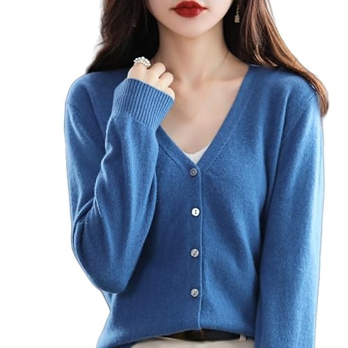 LIUYUYOUGO Cardigan Damen,Damen Strickjacken Lässig Kurz Einfarbig V-Ausschnitt Knopf Vorne Offen Pullover Strickjacke Herbst Winter Classic Basic Langarm Strick Oberbekleidung Mantel,Dunkelblau,XL von LIUYUYOUGO