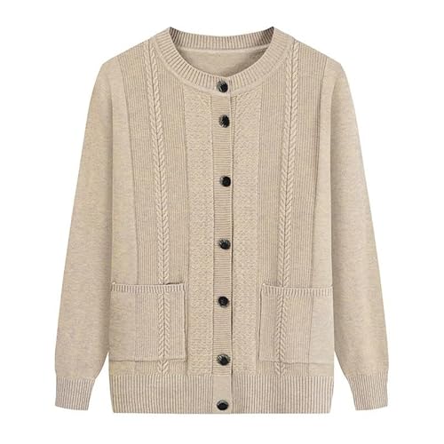 LIUYUYOUGO Cardigan Damen,Strickjacke Für Mittleres Und Älteres Alter Langärmelig Aran Strickjacke Mit Zopfmuster Rundhalsausschnitt Oma Pullover Mantel Lässiges Oberteil Für Alte Damen Herbst von LIUYUYOUGO