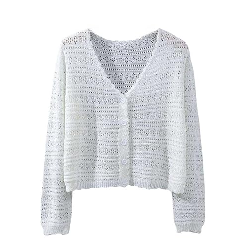 LIUYUYOUGO Cardigan Damen Elegant, Damen Bolero Achselzucken Sommer Langärmlig Gehäkelt Gestrickt Kurze Strickjacke Vorne Offen Lässig Hohl V Ausschnitt Achselzucken Sommer Leichte Jacke Überzug von LIUYUYOUGO