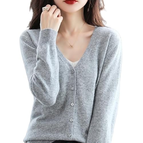LIUYUYOUGO Cardigan Damen Elegant,Damen Strickjacken Lässig Kurz Einfarbig V-Ausschnitt Knopf Vorne Offen Pullover Strickjacke Herbst Winter Classic Basic Langarm Strick Oberbekleidung Mantel,Grau, von LIUYUYOUGO