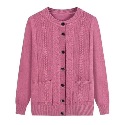LIUYUYOUGO Cardigan Damen Elegant,Strickjacke Für Ältere Menschen Mittleren Alters Und Senioren Langärmelig Aran Strickjacke Mit Zopfmuster Rundhalsausschnitt Oma Pullover Mantel Lässiges Oberte von LIUYUYOUGO