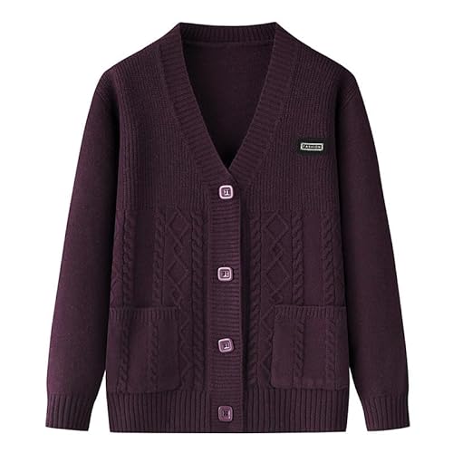 LIUYUYOUGO Cardigan Damen Elegant,Strickjacke Für Ältere Und Mittlere Altersgruppen Langärmelig Aran Strickjacke Mit Zopfmuster Eleganter Pullovermantel Für Omas Blumenstickerei Tasche Strickjac von LIUYUYOUGO