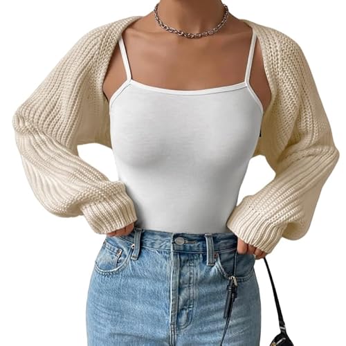 LIUYUYOUGO Cardigan Damen Elegant Damen Strick Bolero Langärmelig Strickjacke Kurz Vorne Offen Grobstrick Kurzer Pullover Strickoberteil Eleganter Gerippter Schal Bolero Pullover Oberbekleidung Bei von LIUYUYOUGO