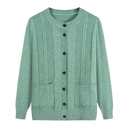 LIUYUYOUGO Cardigan Damen Elegant Strickjacke Für Mittleres Und Älteres Alter Langärmelig Aran Strickjacke Mit Zopfmuster Rundhalsausschnitt Oma Pullover Mantel Lässiges Oberteil Für Alte Damen von LIUYUYOUGO