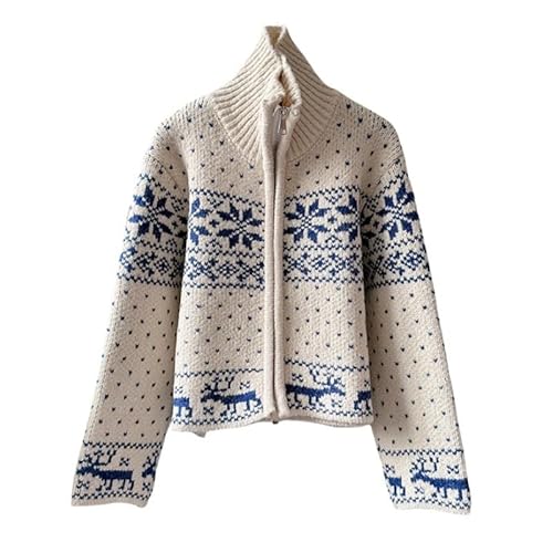 LIUYUYOUGO Cardigan Damen Elegant Weihnachts Cardigans Für Damen Mit Schneeflocken Rentier Print Strickjacken Für Damen Langarm Stehkragen Pullover Oberbekleidung Retro Klassische Strickmode Reiß von LIUYUYOUGO