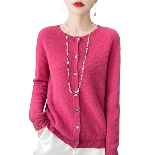 LIUYUYOUGO Cardigan Damen Strickjacken Aus Reiner Wolle Für Damen Elegant Rundhalsausschnitt Nahtlos Gestrickt Strickjacke Pullover Mit Knopfleiste Weicher Kaschmir Strick Langarmpullover Mantel He von LIUYUYOUGO
