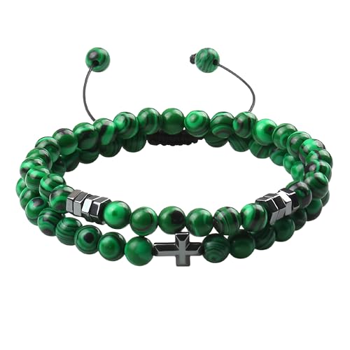 LIUYUYOUGO Chakra Armband 2 Stück Christliches Armband Für Mich Naturstein Hämatit Charme Perlenarmbänder Glaube Yoga Beten Meditation Schutz Armreif Handgefertigt Geflochtener Schmuck Geschenk von LIUYUYOUGO