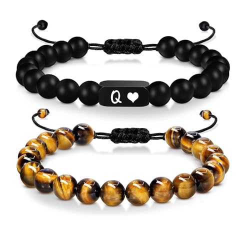 LIUYUYOUGO Chakra Armband 2 Stück Initialen Perlenarmbänder Für Frauen Und Männer Graviert Mit Dem Buchstaben Az Paararmband Naturstein Tigerauge Mattierte Obsidianperlen Armreif Handgefertigt G LIUYUYOUGO Chakra Armband 2 Stück Initialen Perlenarmbänder Für Frauen Und Männer Graviert Mit Dem Buchstaben Az Paararmband Naturstein Tigerauge Mattierte Obsidianperlen Armreif Handgefertigt G von LIUYUYOUGO