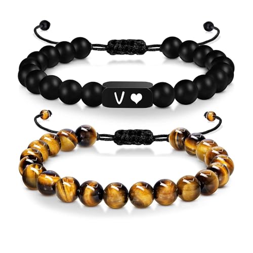 LIUYUYOUGO Chakra Armband 2 Stück Initialen Perlenarmbänder Für Frauen Und Männer Gravierter Buchstabe Az Paararmband Naturstein Tigerauge Mattierter Obsidian Perlenarmreif Handgefertigt Gefloch LIUYUYOUGO Chakra Armband 2 Stück Initialen Perlenarmbänder Für Frauen Und Männer Gravierter Buchstabe Az Paararmband Naturstein Tigerauge Mattierter Obsidian Perlenarmreif Handgefertigt Gefloch von LIUYUYOUGO