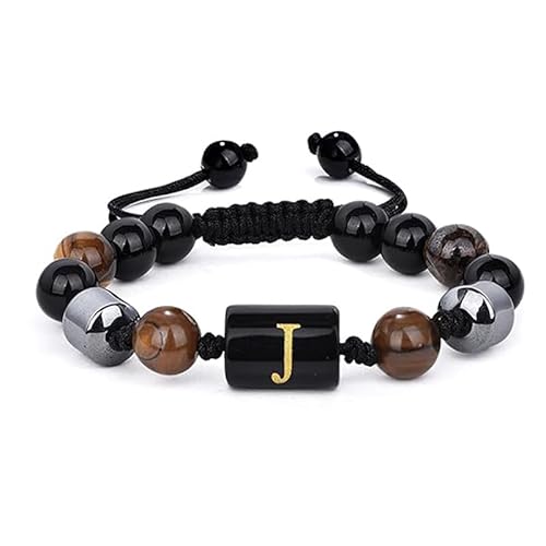 LIUYUYOUGO Chakra Armband 8 Mm Perlenarmbänder Für Herren Mit Dreilagigem Naturstein Tigerauge Schwarzem Obsidian Und Hämatitperlen Armband Mit Dem Buchstaben Az Handgefertigter Vintage Armreif M von LIUYUYOUGO