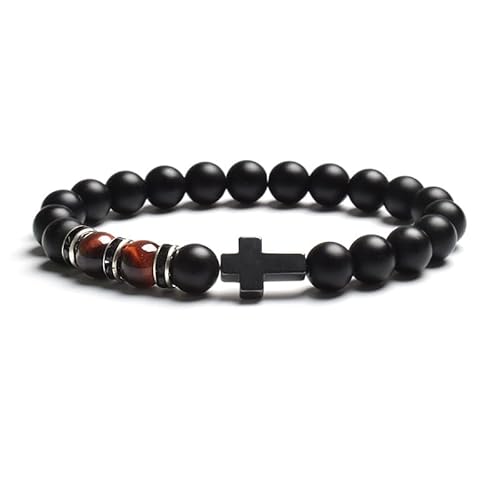 LIUYUYOUGO Chakra Armband Armband Aus Natürlichem Tigerauge Steinperlen Für Damen Und Herren Schwarzer Achat Mattiertes Kreuz Rosenkranz Meditations Und Gebetsarmbänder Modisches Yoga Kristall Ed von LIUYUYOUGO