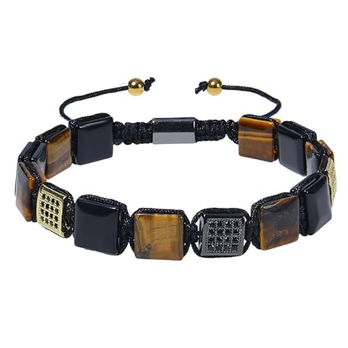LIUYUYOUGO Chakra Armband Herren Kristallperlenarmband Modische Flache Quadratische Natursteinarmbänder Mit Glänzendem Zirkonia Handgefertigtes Geflochtenes Seilarmband Energieschutzschmuck Gesche von LIUYUYOUGO