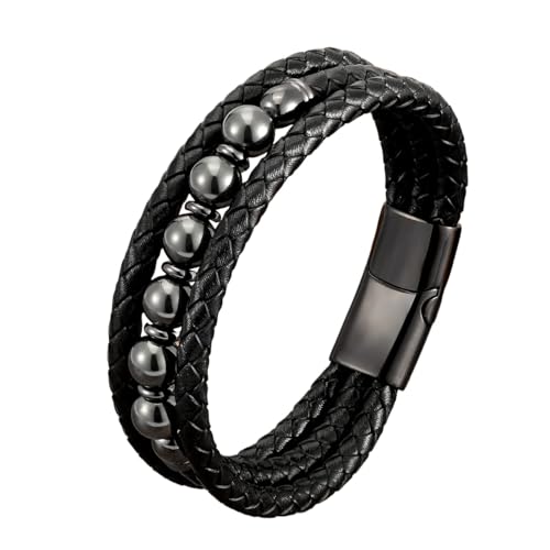 LIUYUYOUGO Chakra Armband Herren Perlen Lederarmband 8 Mm Tigerauge Lavastein Kristall Armbänder Mehrlagig Schwarz Geflochten Schutzschmuck Geschenke Für Freund Ehemann Geburtstag Hämatit von LIUYUYOUGO