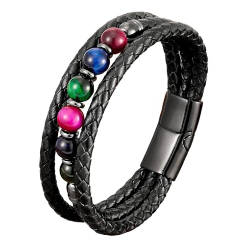 LIUYUYOUGO Chakra Armband Herren Perlen Lederarmband 8 Mm Tigerauge Lavastein Kristall Armbänder Mehrlagig Schwarz Geflochtenes Armband Schutzschmuck Geschenke Für Freund Ehemann Geburtstag Gemisc von LIUYUYOUGO