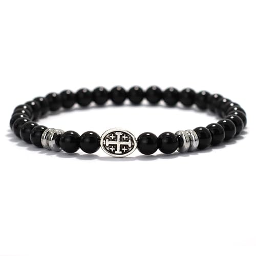 LIUYUYOUGO Chakra Armband Kreuzarmband Für Männer 6Mm Naturstein Lava Türkis Tigeraugen Kristall Armbänder Oval Antike Gravur Wikinger Perlen Elastisches Armband Religion Schmuck Geschenk Obsidian von LIUYUYOUGO