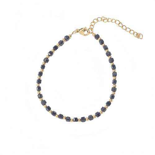 LIUYUYOUGO Chakra Armband Kristallarmband Für Frauen 3 Mm Quadratische Perlen Natursteinarmbänder 18 Karat Vergoldet Verstellbare Kette Armreif Yoga Energie Edelsteine Schmuck Geschenk Schwarzer A von LIUYUYOUGO