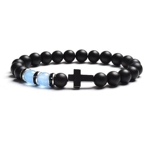 LIUYUYOUGO Chakra Armband Natürliches Tigerauge Steinperlenarmband Für Frauen Und Männer Schwarzer Achat Mattiertes Kreuz Rosenkranz Meditations Gebetsarmbänder Modisches Yoga Kristall Edelstein von LIUYUYOUGO