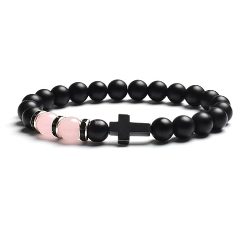 LIUYUYOUGO Chakra Armband Natürliches Tigerauge Steinperlenarmband Für Frauen Und Männer Schwarzer Achat Mattiertes Kreuz Rosenkranz Meditations Gebetsarmbänder Modisches Yoga Kristall Edelstein von LIUYUYOUGO