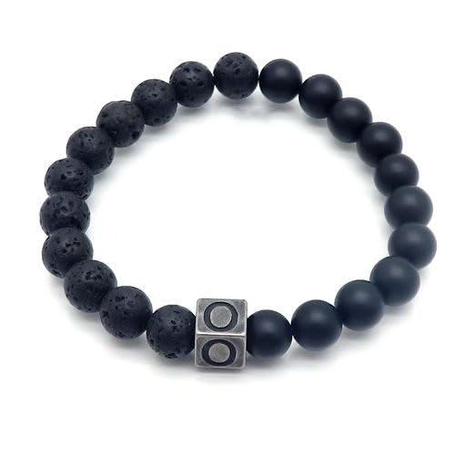LIUYUYOUGO Chakra Armband Naturstein Schwarzer Lava Achat Kristall Perlenarmband Buchstaben Az 8Mm Stretch Perlen Initialen Armbänder Distressed Square Charm Armreif Punk Antik Schmuck Für Männer von LIUYUYOUGO