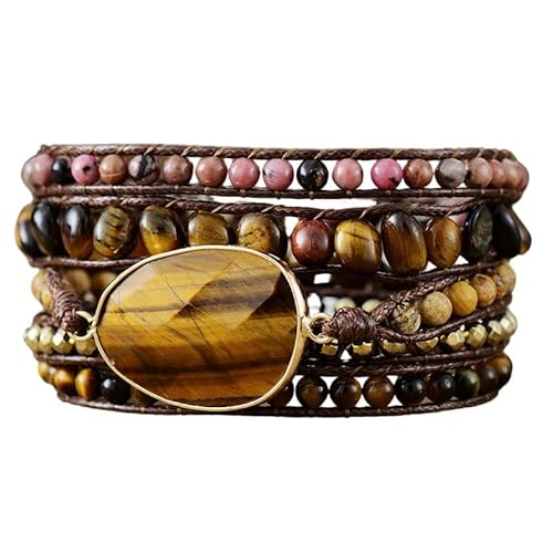 LIUYUYOUGO Chakra Armband Naturstein Wickelarmband Für Damen Und Herren Boho Handgefertigt Mehrschichtig 5 Strängig Wickelarmbänder Vintage Charme Kristallperlen Armreif Facetten Edelsteine Ethni von LIUYUYOUGO
