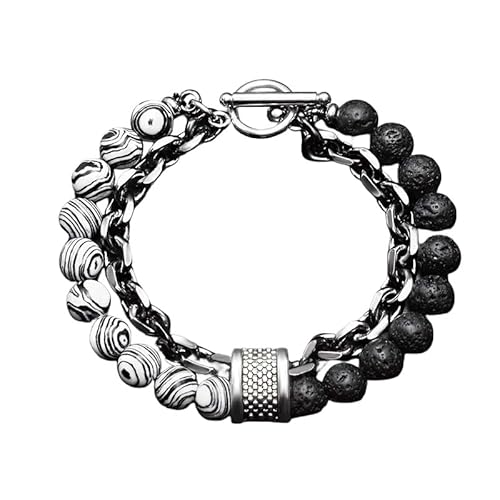 LIUYUYOUGO Chakra Armband Perlenarmbänder Für Männer Armband Aus Natürlichem Edelsteinkristall Graviert Punk Doppellagige Figaro Kette Stapelbarer Armreif Schutzschmuck Männer Vater Ihn Freund von LIUYUYOUGO