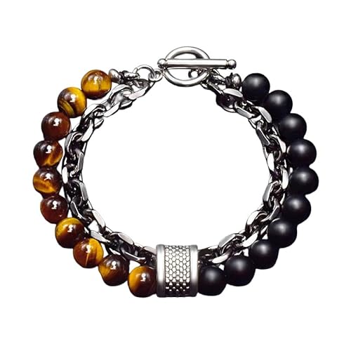 LIUYUYOUGO Chakra Armband Perlenarmbänder Für Männer Armband Aus Natürlichem Edelsteinkristall Graviert Punk Doppellagige Figaro Kette Stapelbarer Armreif Schutzschmuck Männer Vater Ihn Freund von LIUYUYOUGO
