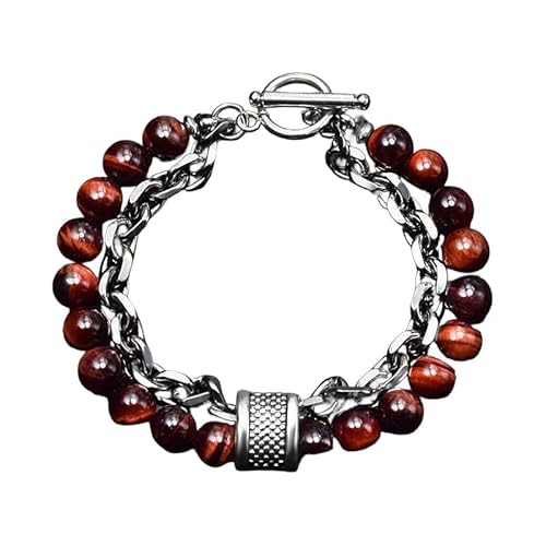 LIUYUYOUGO Chakra Armband Perlenarmbänder Für Männer Armband Aus Natürlichem Edelsteinkristall Graviert Punk Doppellagige Figaro Kette Stapelbarer Armreif Schutzschmuck Männer Vater Ihn Freund von LIUYUYOUGO